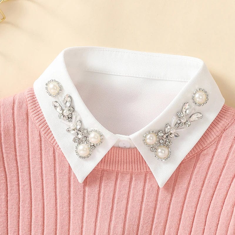 Showlu Women's chiffon fake collar with beaded pointed neck, designed as a versatile accessory for half shirts or tops.