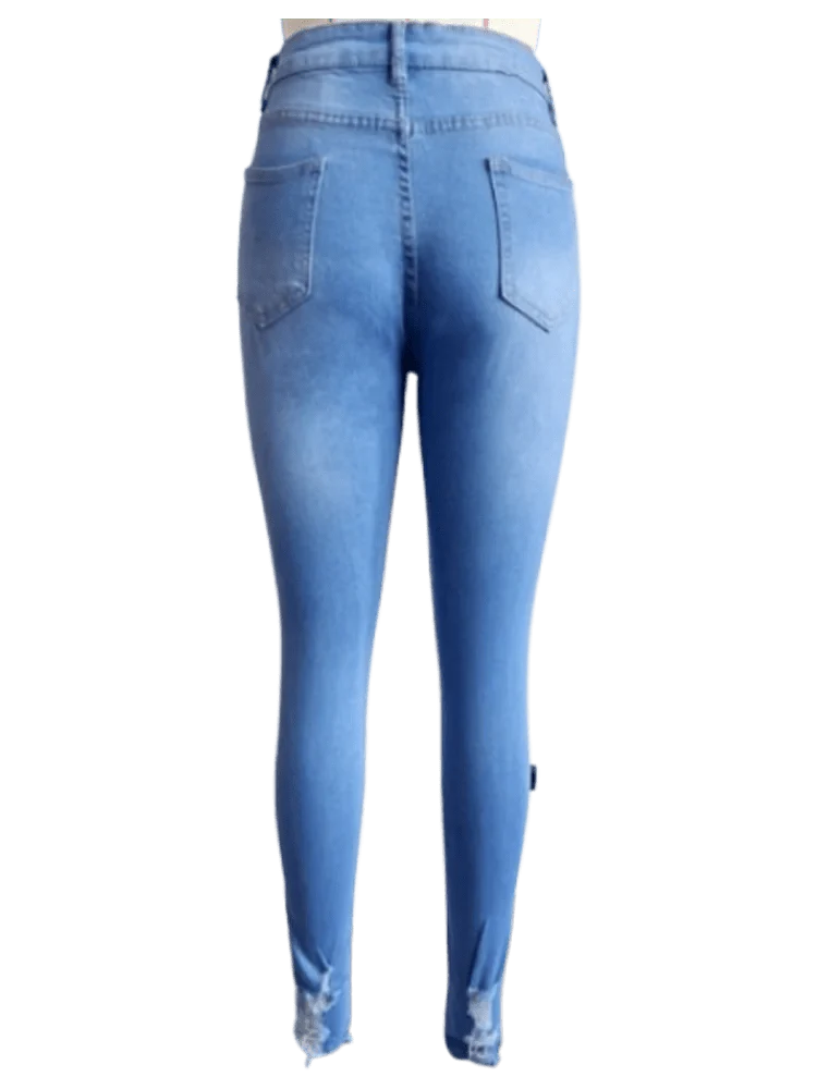 Women's ripped straight-leg jeans by SHOWLU FASHION, ankle-length solid color casual pants with pockets and distressed detail.