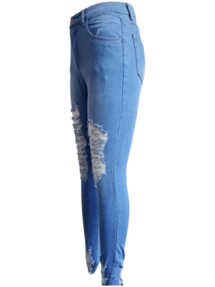 Women's ripped straight leg jeans by SHOWLU FASHION STORE, ankle-length, solid color, casual high-street style with pockets.
