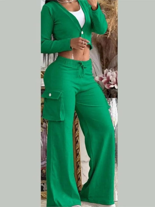 Women's Street Top Set Spring Autumn Sexy Solid Color Temperament Long Pants Drawstring Women's Casual Two Piece Set 2023 New - SHOWLU FASHION STORE