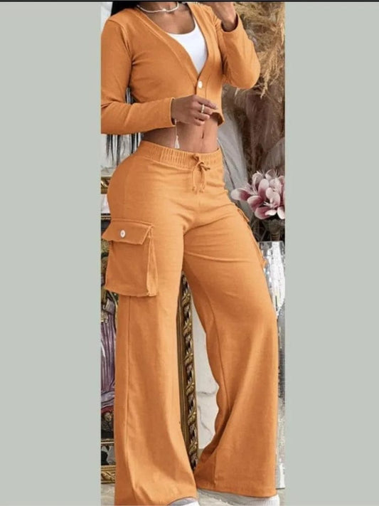 Women's Street Top Set Spring Autumn Sexy Solid Color Temperament Long Pants Drawstring Women's Casual Two Piece Set 2023 New - SHOWLU FASHION STORE