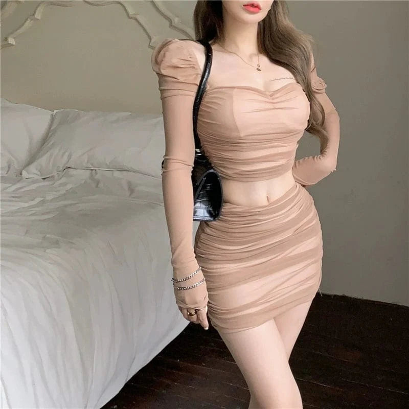 Showlu Fashion women's high waist mesh sheath mini skirt, perfect for summer, with a slim and sexy design.