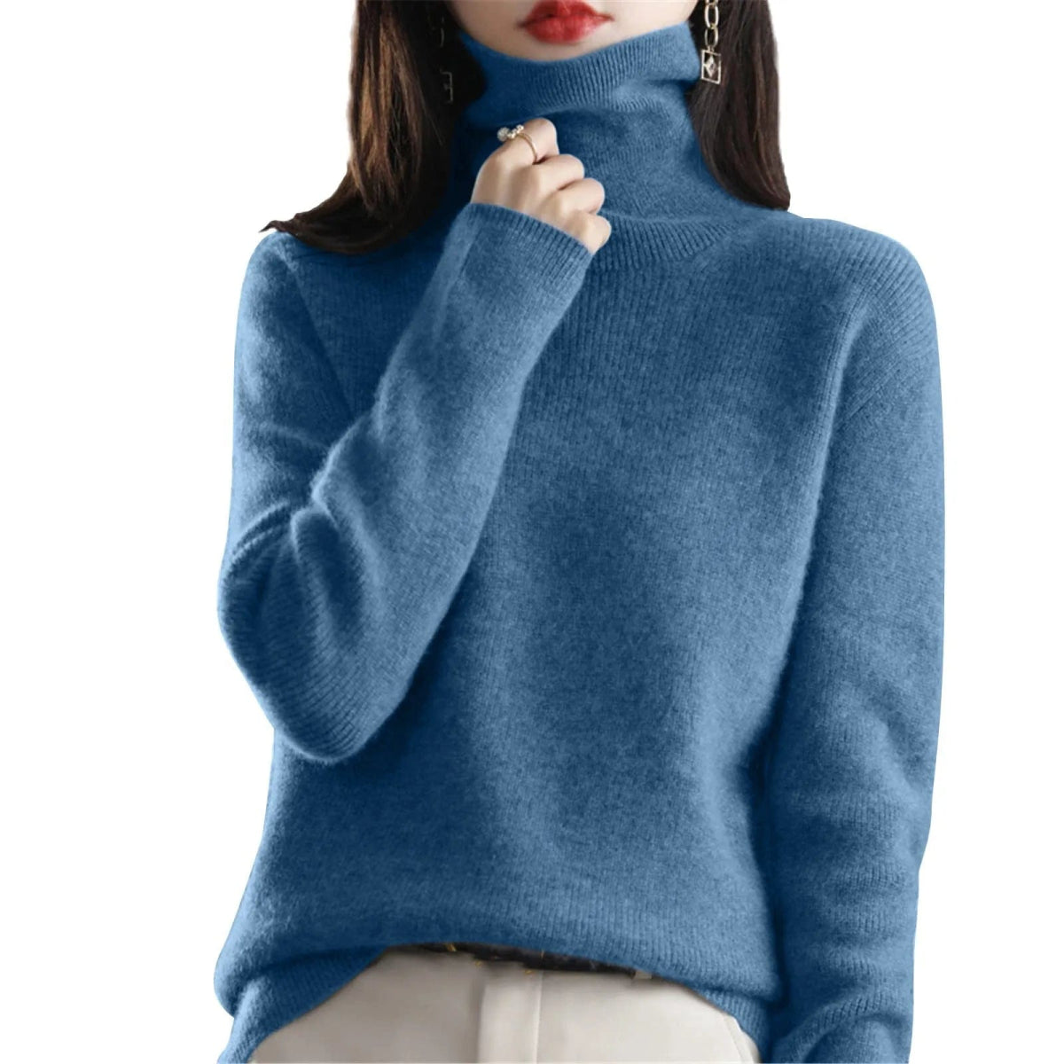 Women's Sweater Pullover Cashmere Pullover High Neck Wool Casual Knit Tops Autumn Winter Jacket Warm Pullover - SHOWLU FASHION STORE