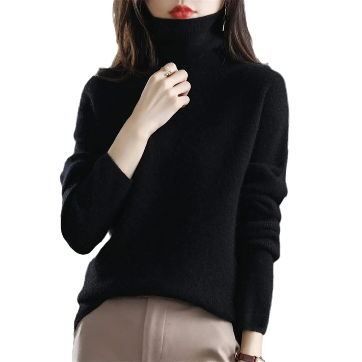 Women's Sweater Pullover Cashmere Pullover High Neck Wool Casual Knit Tops Autumn Winter Jacket Warm Pullover - SHOWLU FASHION STORE