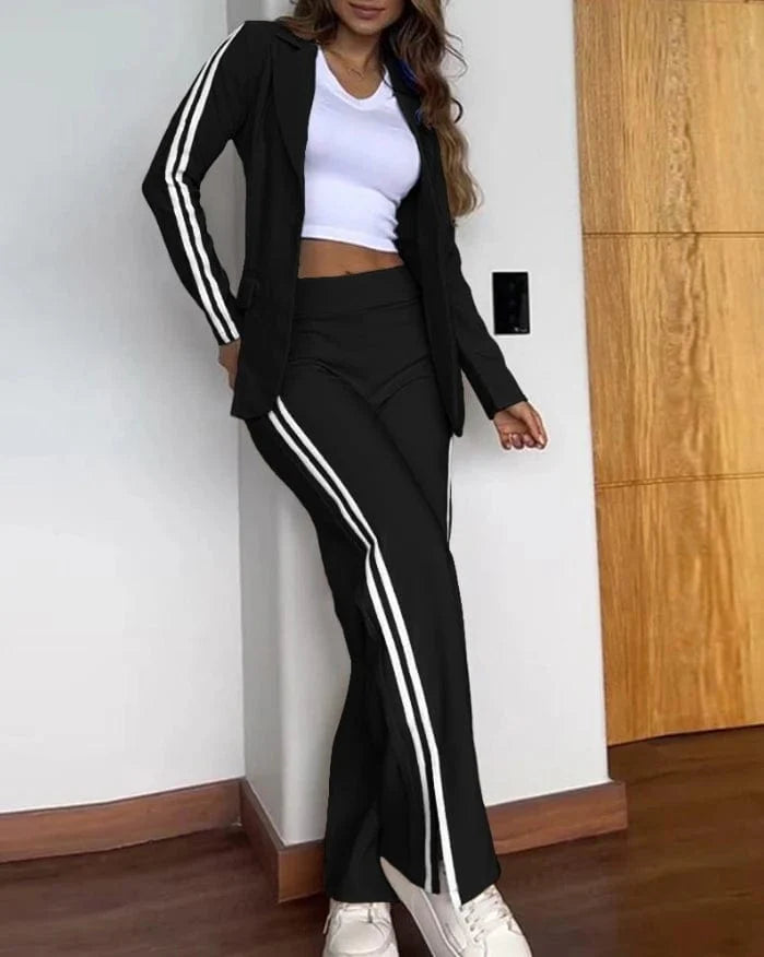 Elegant women's blazer and pants set with notched collar, long sleeves, and button details from SHOWLU FASHION STORE.