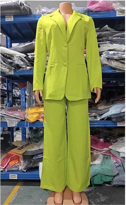 Women's elegant blazer and button pants set by SHOWLU FASHION, featuring a notched collar, long sleeves, and stylish design.
