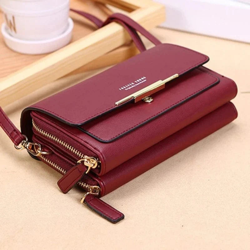 Showlu Women's PU leather wallet and handbag with multiple card slots, large capacity, casual shoulder style, suitable for mobile phones.