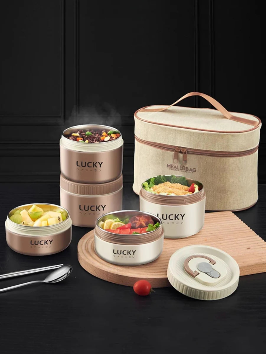 Stainless steel WORTHBUY insulated lunch box with handle, leak-proof bento box for students, portable, microwave-safe food container