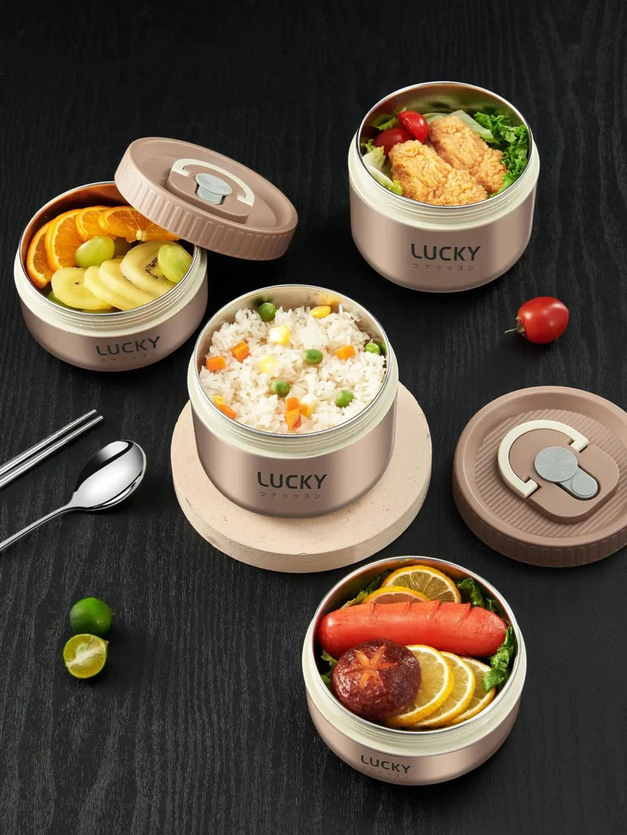 WORTHBUY 304 stainless steel insulated lunch box with handle, leak-proof bento food container for students and microwave use