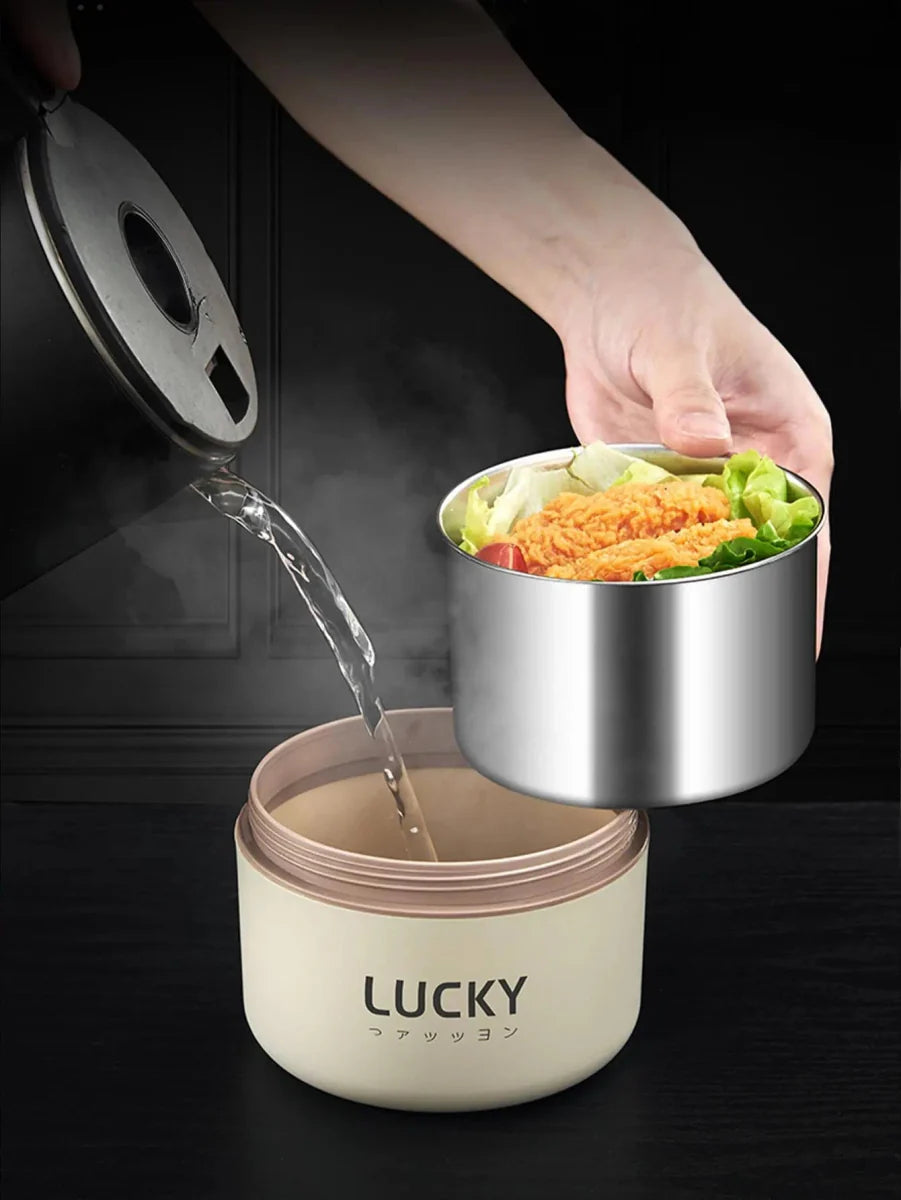 WORTHBUY 304 stainless steel insulated lunch box with handle, leak-proof bento box for students, portable food container with microwave-safe design
