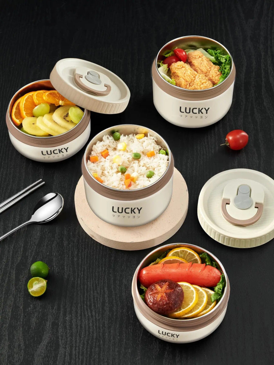WORTHBUY Insulated Bento Lunch Box With Tableware Microwave Safe Portable 304 Stainless Steel Food Storage Container Stackable - SHOWLU FASHION STORE