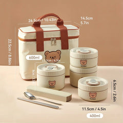 WORTHBUY Insulated Bento Lunch Box With Tableware Microwave Safe Portable 304 Stainless Steel Food Storage Container Stackable - SHOWLU FASHION STORE