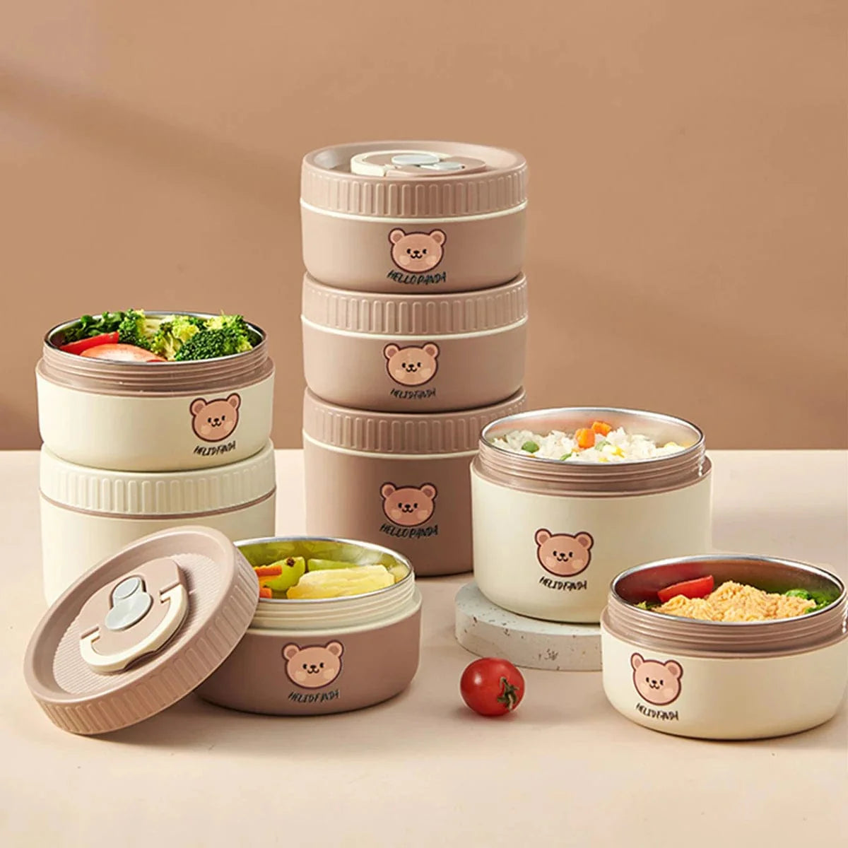 WORTHBUY stainless steel thermal bento box with leak-proof design, microwave-safe lunch container for salads and food storage.