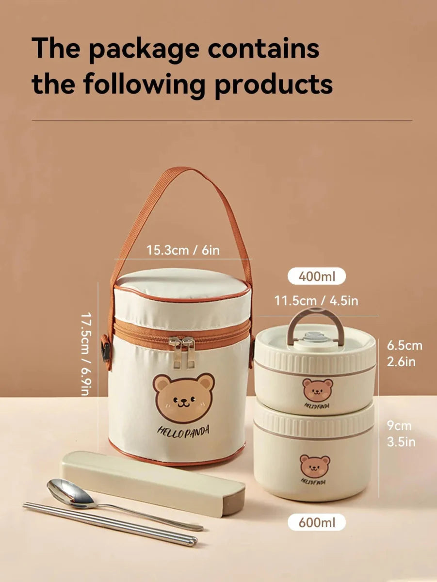 WORTHBUY 304 stainless steel thermal bento box with leak-proof design, microwave-safe, insulated lunch box for salads and food.