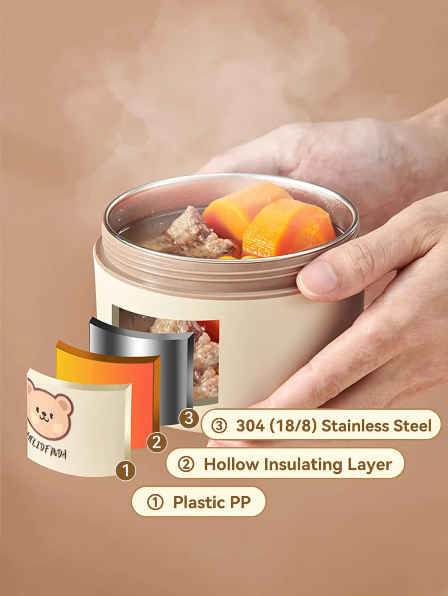 WORTHBUY 304 stainless steel thermal bento box with leak-proof design, portable insulated lunch container for salads and food.