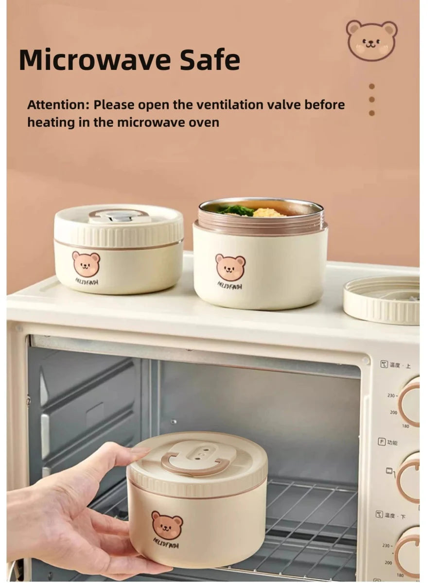 WORTHBUY 304 stainless steel thermal bento box with leak-proof lid, microwave-safe insulated lunch container for salads and food.