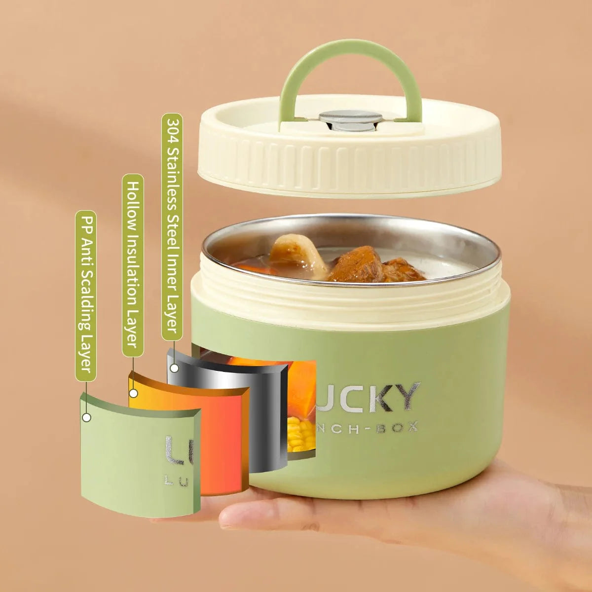 WORTHBUY 304 stainless steel thermal lunch box for kids, stackable bento box with insulated design and sealed lid for fresh food.