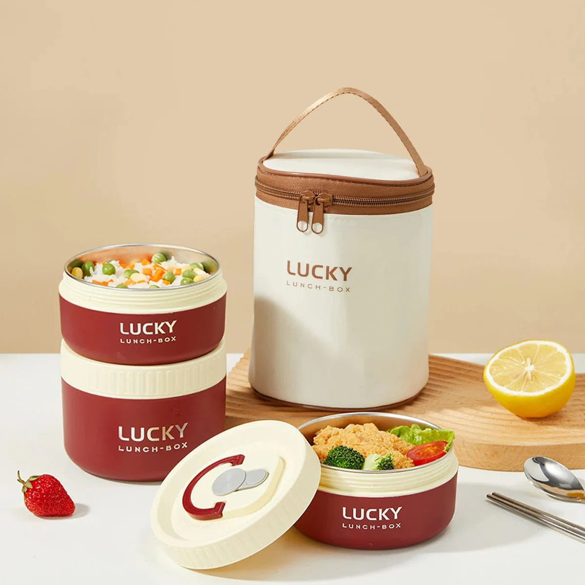 WORTHBUY 304 stainless steel insulated Bento Box with leak-proof lid, portable thermal lunch container for soup and meals