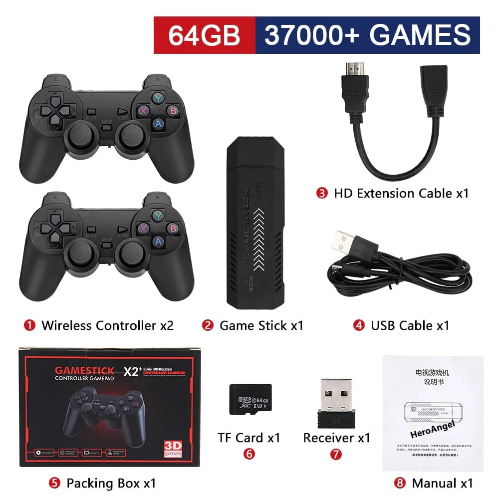 Showlu Fashion Store Pogopirate X2 Plus retro video game console with wireless controllers and 40,000+ games for PSP and PS1.