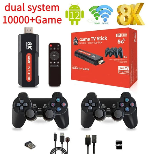 X2 Smart Game Stick Android 12 Amlogic S905 Dual Controller Retro Game Consoles HD 8K Dual WiFi 4G 5G N64 GBA 64GB 10000 Game - SHOWLU FASHION STORE