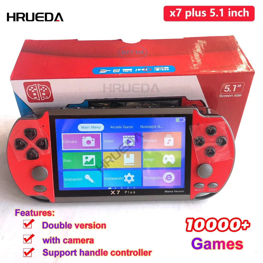 X7 Plus 5.1-inch handheld game console with HD screen, portable video and audio player, 10,000+ games for gaming entertainment