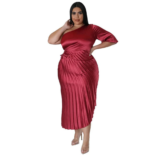 XL - 5XL 2023 Spring New Arrival African Women Half Sleeve Solid Color Polyester Pleated Dress Dashiki African Dresses for Women - SHOWLU FASHION STORE