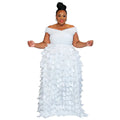 Plus size women's elegant maxi dress by SHOWLU FASHION, bohemian autumn A-line robe with short sleeves and off-shoulder design.