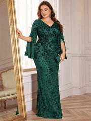 XUIBOL Plus Size Luxury Green Evening Dresses Women 2025 Long Sleeve Mermaid Formal Sequins Prom Wedding Party Cocktail Gowns - SHOWLU FASHION STORE