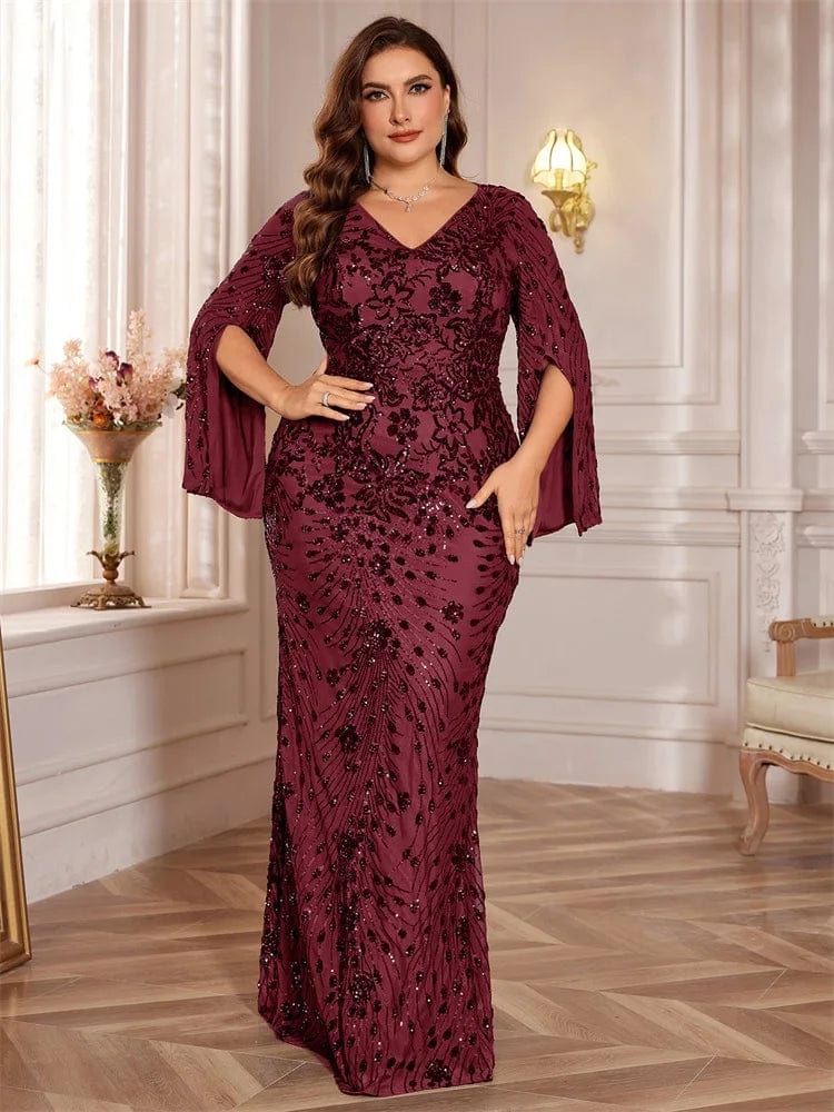 Green sequin mermaid evening dress by Lucy in Love with long sleeves, formal gown perfect for prom, wedding, or cocktail parties.
