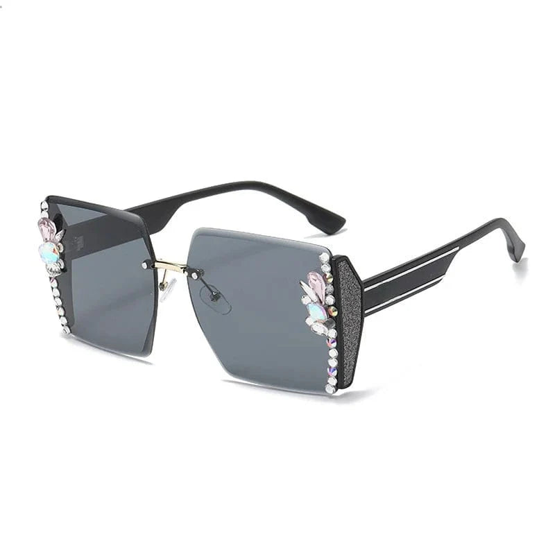 Black Fuosmtor Y2K Heart Lenses sunglasses with diamond effect and UV400 protection, stylish eyewear for women.