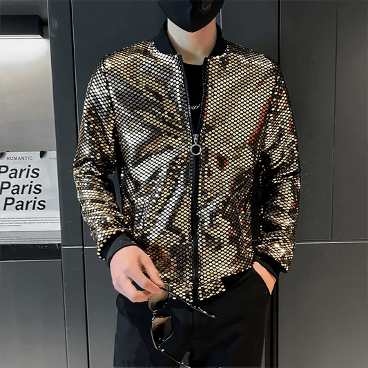 Y2K Men's Streetwear Night Club Stage Thin Motorcycle Jackets Trendyol Men Hip Hop Sequined Bombers Jacket Coat Fashion Clothing - SHOWLU FASHION STORE