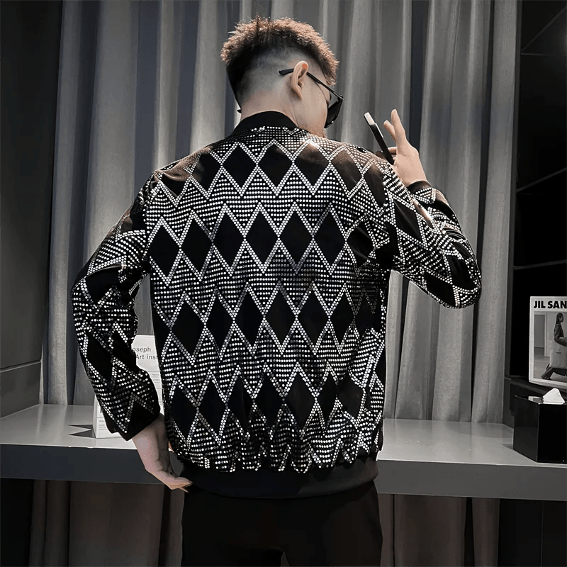 Y2K Men's Streetwear Night Club Stage Thin Motorcycle Jackets Trendyol Men Hip Hop Sequined Bombers Jacket Coat Fashion Clothing - SHOWLU FASHION STORE