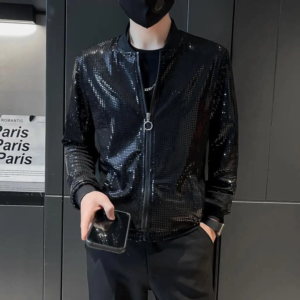 Y2K Men's Streetwear Night Club Stage Thin Motorcycle Jackets Trendyol Men Hip Hop Sequined Bombers Jacket Coat Fashion Clothing - SHOWLU FASHION STORE