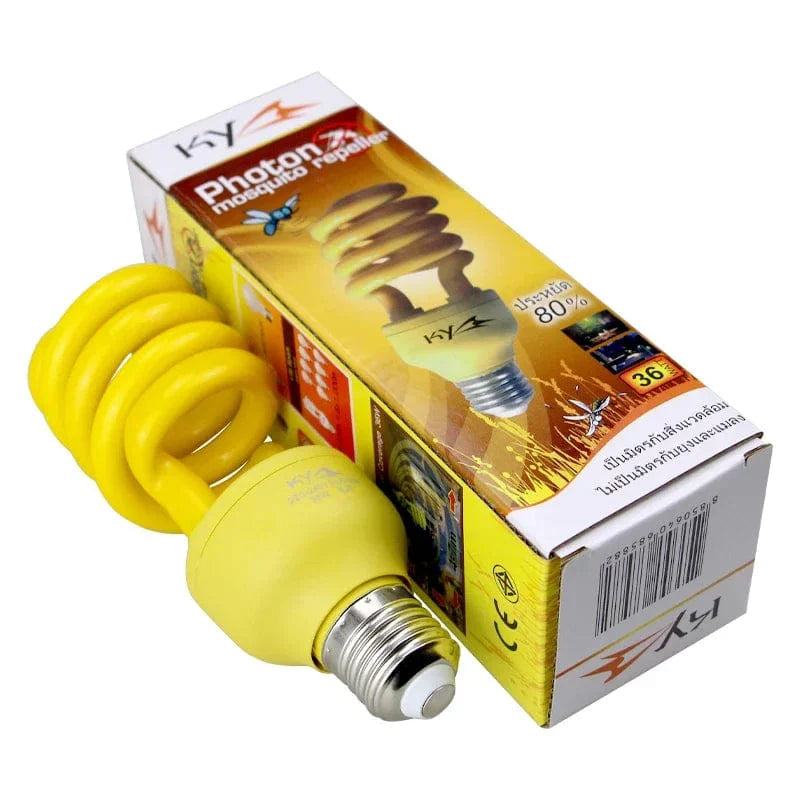 Showlu E27 yellow spiral energy-saving lamp, UV resistant mosquito bulb, ideal for plant growth and dust-free workshop lighting.