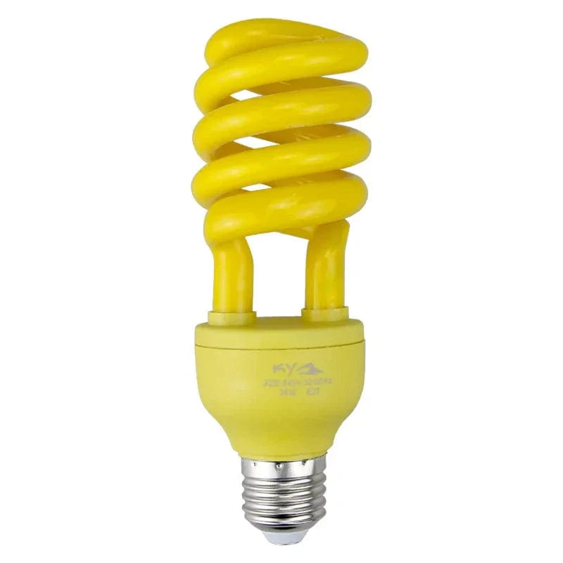 Yellow E27 36W energy-saving lamp with semi-spiral design, UV-resistant mosquito bulb for indoor pest control and plant growth.