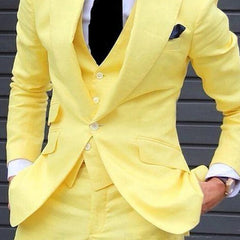 Yellow Slim Fit Prom Suits for Men 3 Piece Set Jacket with Pants Vest Latest Coat Casual Design Male Fashion Smoking Clothes - SHOWLU FASHION STORE