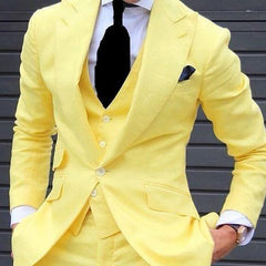 Yellow Slim Fit Prom Suits for Men 3 Piece Set Jacket with Pants Vest Latest Coat Casual Design Male Fashion Smoking Clothes - SHOWLU FASHION STORE