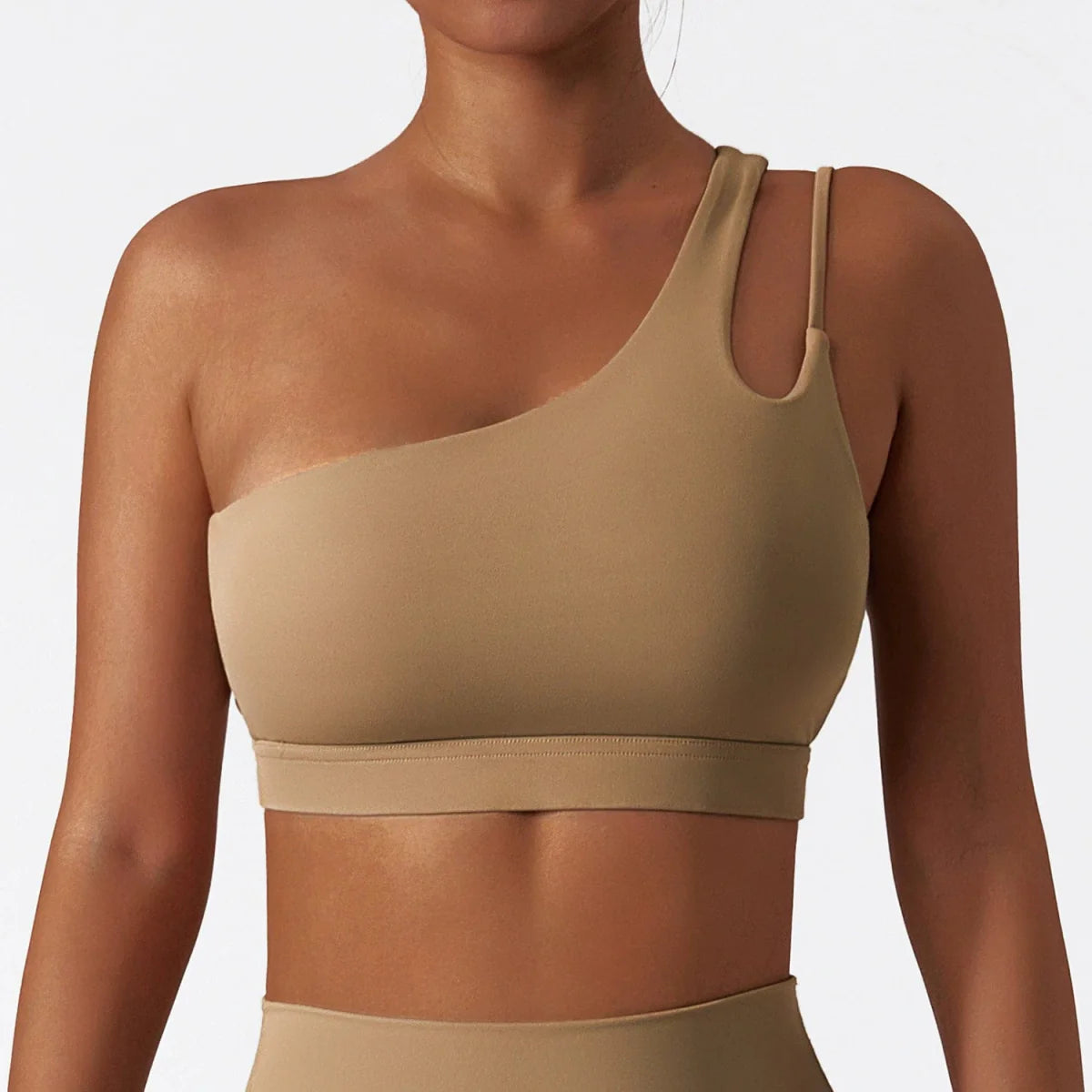 Showlu Fashion women's nylon yoga sports bra with full cups, designed for running and active wear, shown on a model.