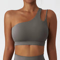 Showlu Fashion women's nylon yoga sports bra with full cups, designed for running and workout activities.