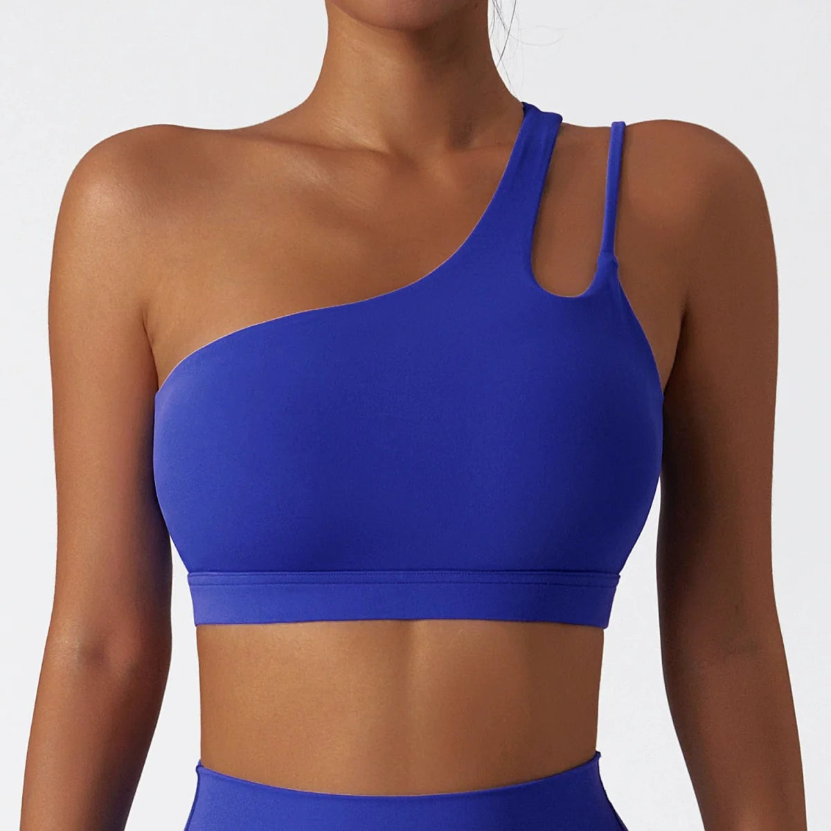 Showlu Fashion women's nylon yoga sports bra with full cup design, ideal for running and active wear.