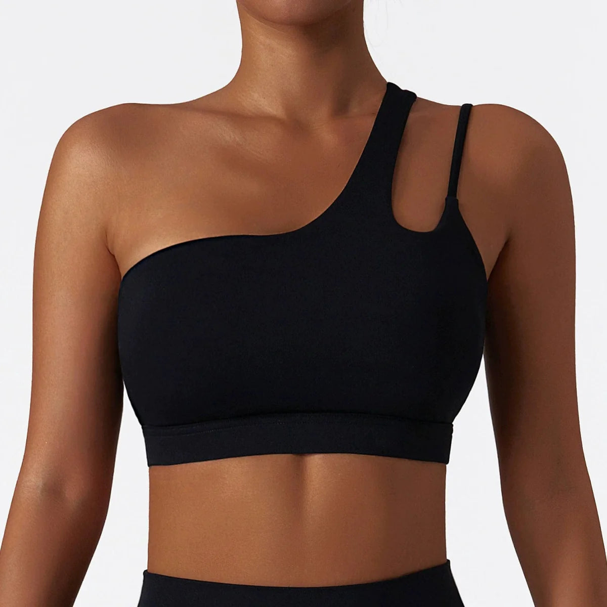 Showlu Fashion women's nylon yoga sports bra with full cup design, ideal for running and active fitness activities.