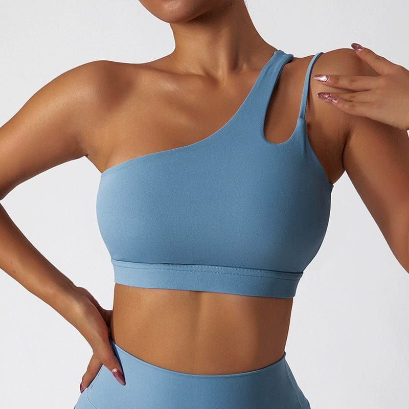 Showlu Fashion women's nylon yoga sports bra with full cups, designed for running and active workouts.