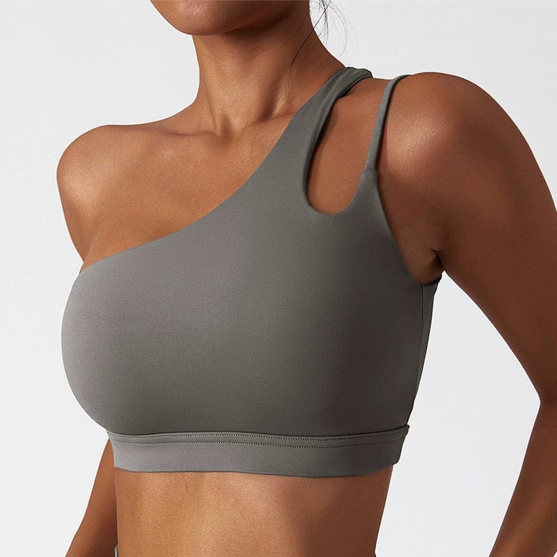Showlu Fashion women's nylon yoga sports bra with full cup design, ideal for running and active wear.