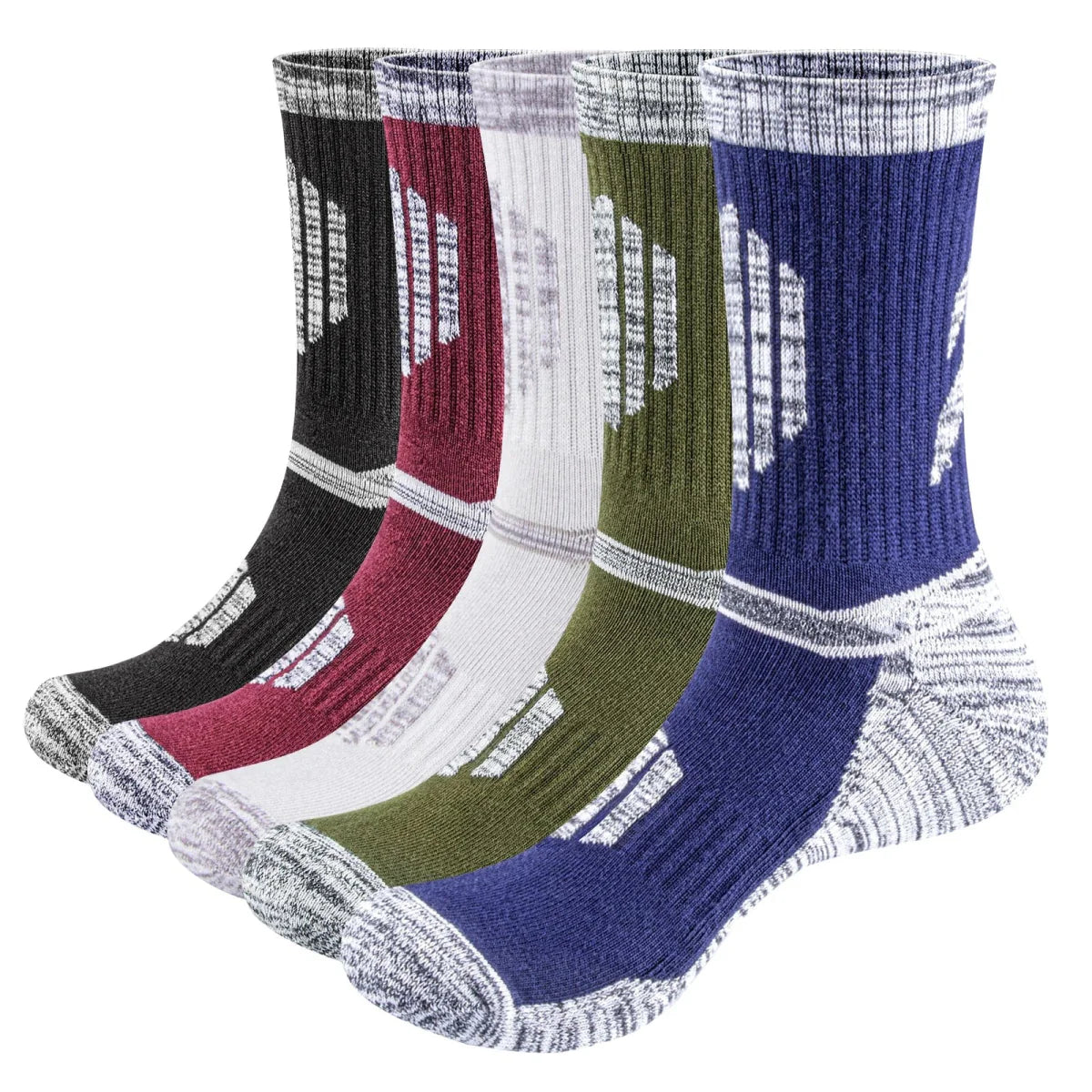 YUEDGE men's hiking socks featuring moisture-wicking cotton, cushioning, arch support, and breathable crew design for outdoor comfort