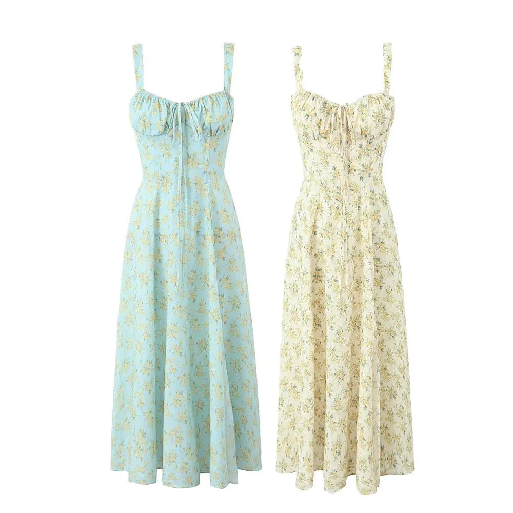 Zach Ailsa flower print square neck spaghetti strap summer dress by Showlu Fashion, sleeveless A-line dress with vibrant floral pattern.