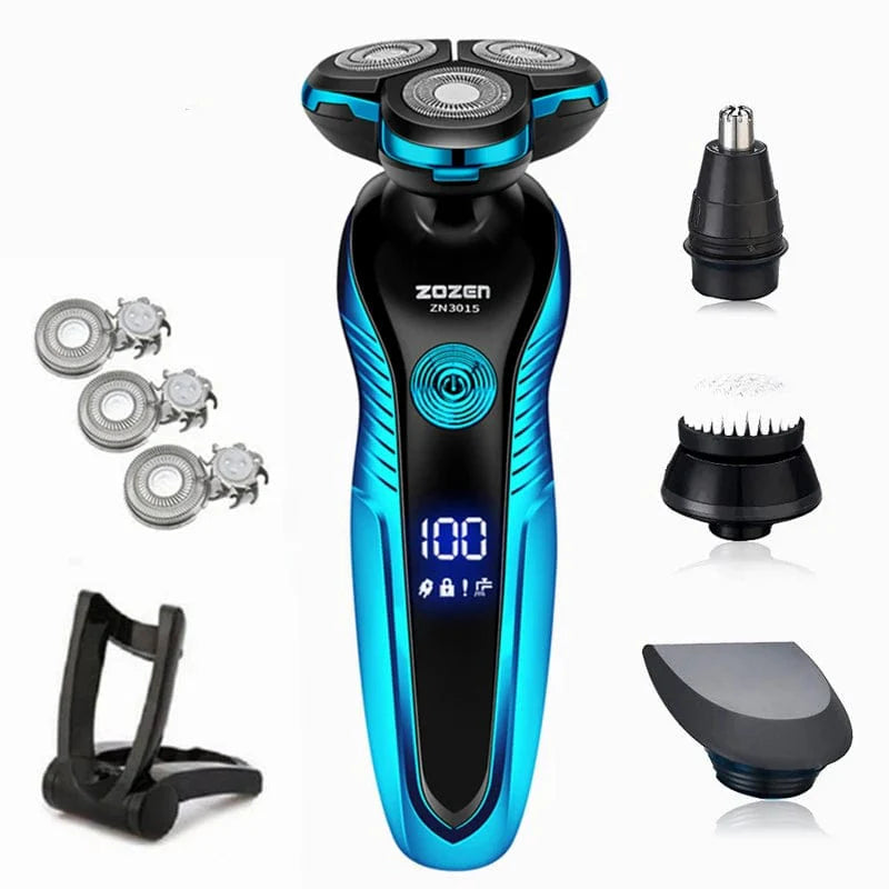 Showlu Fashion Store ZOZEN electric shaver for men, rechargeable wet and dry rotary razor with beard trimming and hair cutting features.