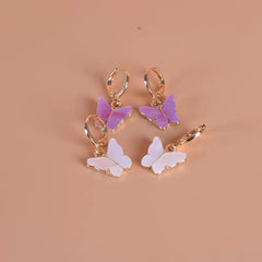 Showlu Fashion Store 00360-15-1 Jewelry Wild Pink Butterfly Earrings Temperament Natural Pendant Ear Clip