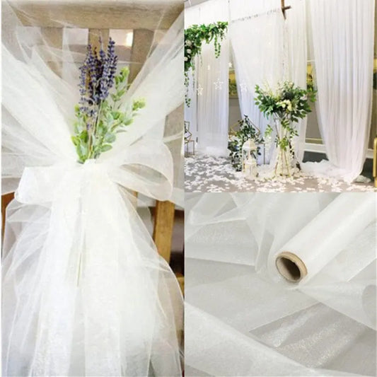 Showlu Fashion Store 0 10m/lot 48cm Sheer Crystal Organza Tulle Roll Fabric for Wedding Party Decoration organza chair wedding Arch Decor woman&#39;s Dress