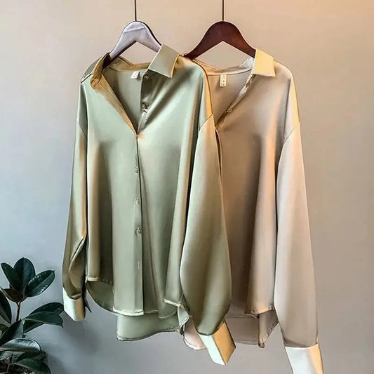 Showlu Fashion Store 0 Autumn 2022 Womens Clothing Silk Shirt Vintage Blouse Women Sheer Top Women Long Sleeve Dress Shirt Plus Size Women Overshirt