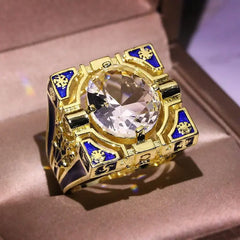 Showlu Fashion Store 0 6 / moissanite HOYON 14K Yellow Gold Color Ring for Men 925 Sliver Squar Invisible Setting Natural Diamond Zircon Jewelry Bands Gemstone Rings
